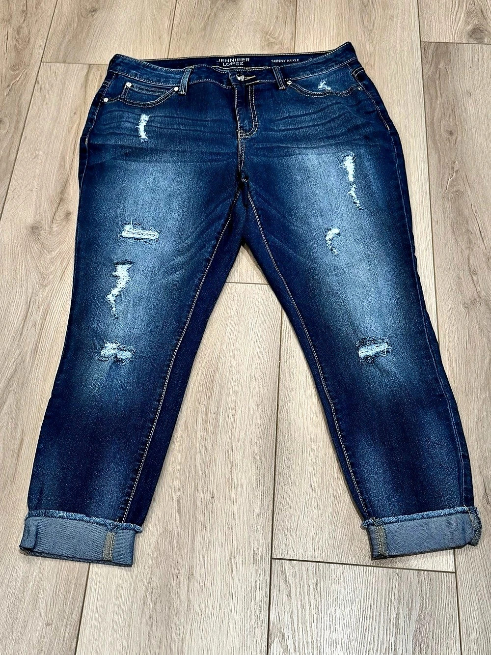 Jennifer Lopez Skinny Ankle Distressed Jeans in Blue Size 12